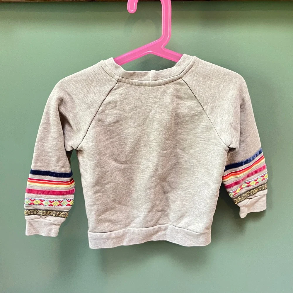Hanna Andersson Kids Gray Crewneck Sweatshirt Colorful Chevron Detail Size 90‎